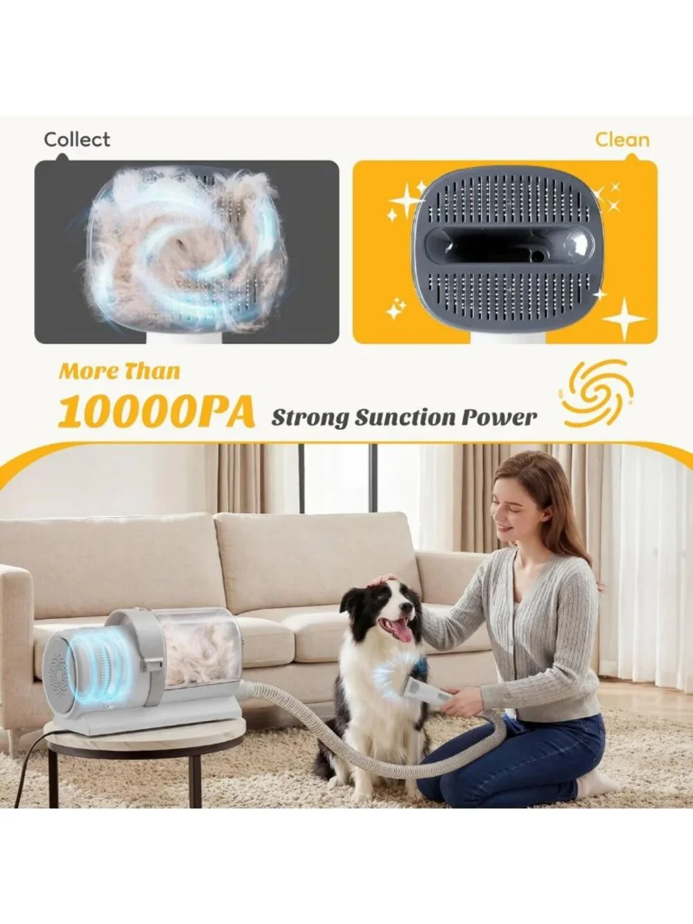 Pet Grooming Vacuum Kit for Cats & Dogs, 2.5L Dust Cup, Hair Removal Tool